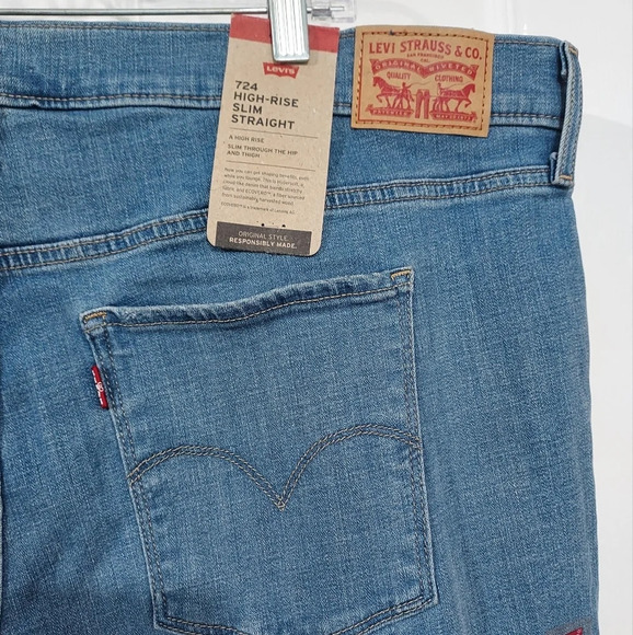 NWT Levi 725 High-Rise Slim Straight Medium Wash Denim Jeans in Size 22W - Picture 10 of 13